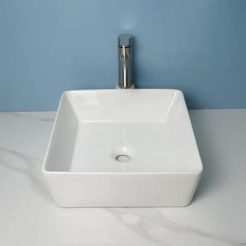 USZWBY Vessel Sinks Bathroom Vessel Sink Modern Simple Balcony Ceramic Single Basin Apartment Hotel Art Countertop Washbasin Bathroom Bowl Sink, square ceramic sink on countertop.
