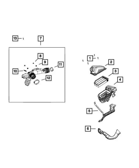 Exploded view of Top Notch Engine Air Filter 68257030AA OEM Replacement For Your Vehicle Plug And Play High Flow Durable Air Cleaner system.