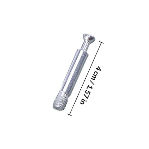 Aluminum bolt from Built To Last Heavy Duty Furniture Cam Locking Fittings Kit, 4cm length, secure cabinet assembly hardware.
