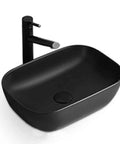 Top Shelf Rectangular Vessel Sink For Above Counter Bathroom Vanity Heavy Duty Ceramic Basin Sleek Matte Black Finish.