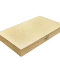 Wooden storage box with metal latch, light finish, rectangular case for end mill set