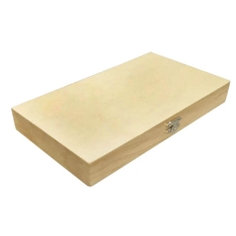 Wooden storage box with metal latch, light finish, rectangular case for end mill set