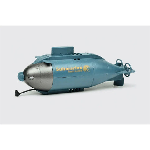 Side view of pool ready remote control submarine with 6 channel 2.4G capable mini RC sub model for ages 16 plus blue color full underwater