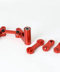 Next CNC Aluminum Steering Servo Saver For 1 To 5 Scale RC Car Upgrades Precision Control And Rock Solid Grip Compatible With Hpi Baja Rovan Km 5b Ss 5t 5sc In Bright Red parts including aluminum links, adjusters, and hardware.