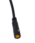 Top Tier 3 Pin Ebike Extension Cable Extender For Bafang Throttle And Brake Sensors 57cm Long Wire With Pure Copper Cores Gold Plated Contacts Built Tough. close-up of black 3-pin ebike extension cable connector