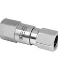 Dual G1 Three-Eighths Inch NPTF And G2 Three-Eighths Inch NPTF NW One-Quarter Inch Rotary DGV Swivel Union For High-Pressure Guns, Hose Connections, And Hydraulics, Tangle Free, Maintenance Free, Heavy Duty Performance For Rugged Shop Use, stainless steel swivel union