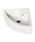Triangle Corner Sink for Bathroom, Wall Mounted Ceramic Vessel Sink, White Gloss Finish Space-Saving Design for Small Bathrooms, Powder Rooms, Laundry - top view, compact size.