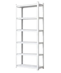No Fuss Adjustable Six Tier Metal Shelving Heavy Duty Rust Proof Utility Rack For Garage Kitchen Bathroom And Living Room, white steel frame shelf unit.