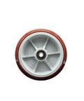 Tough As Nails 8 Inch Poly On Polyolefin Caster Wheel With Roller Bearing, top view, displaying red poly tread and gray hub.
