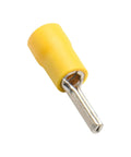 Close-up of Insulated Yellow 0.11 Inch Pin Terminals Quick Disconnect Set, 50 Pack, 12-10 AWG Wire, Tin Plated Copper Crimp Connectors