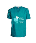 Women's V Neck Scrub Top Chill Fit Favorite With Funny Cat In Cone Graphic Relaxed Style Medical Uniform Shirt For Vet Techs With Big Side Pockets Teal, V-neck style with fun graphic.