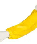 Tychem 2000 QC500B 18 Inch Sleeve With Elastic Ends And Bound Seams Yellow Universal Size displayed on mannequin arm