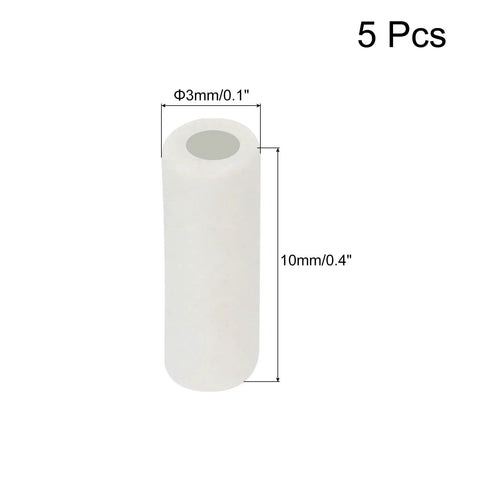 Ceramic insulating tube, white, 3mm outer diameter × 10mm long, 1mm bore, 5 pcs