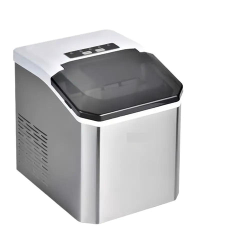 Compact Countertop Ice Maker Crafting Quick Bullet Ice In Six Minutes Flat with sleek stainless steel finish.