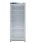 Legit 21 Cubic Feet Glass Door Freezer With Digital Temp Control And Adjustable Shelves Heavy Duty Steel Exterior shown front view with five empty shelves.