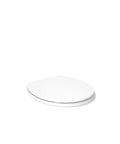 Brevia Quiet Close Round Toilet Seat With Grip Tight Bumpers And Quick Attach Hardware, Easy Install, Soft Close Lid, Round Front, Fits Most Round Toilets, White shown closed