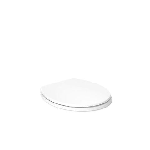 Brevia Quiet Close Round Toilet Seat With Grip Tight Bumpers And Quick Attach Hardware, Easy Install, Soft Close Lid, Round Front, Fits Most Round Toilets, White shown closed