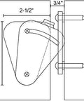 Diagram of stainless steel barn door lock hardware sliding privacy latch for closet shed pocket doors, brushed nickel finish, 3x2.5 inches