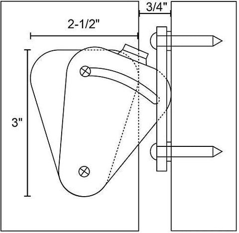 Diagram of stainless steel barn door lock hardware sliding privacy latch for closet shed pocket doors, brushed nickel finish, 3x2.5 inches