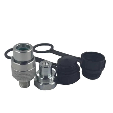 LX-KZE-B-03 hydraulic quick-connect coupler set with 3/8 in NPT fittings and two black dust caps