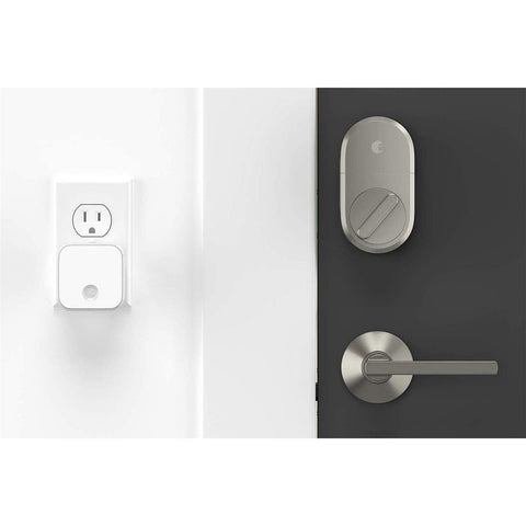 Smart Lock Upgrade With Wi Fi Bridge And Alexa Compatibility Satin Nickel Finish Keyless Home Entry From Anywhere Hands Free Access No Key Needed Auto Lock Remote Control For Peace Of Mind shown installed on door