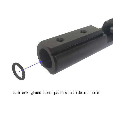 Close-up of Short Style Black Aluminum Breech Kit With 12mm Dovetail Groove, highlighting the seal pad inside the hole.