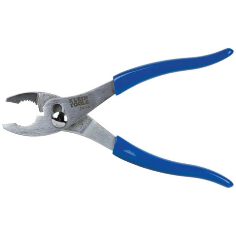 8-Inch Slip-Joint Pliers With Shear-Type Cutter For Precise Wire Cutting, blue handles, dual jaw positions, nickel-chrome plated