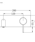 Technical drawing of Copper Single Handle Bathroom Vanity Faucet Wall Mounted Brass Basin Mixer Tap in brushed nickel finish.