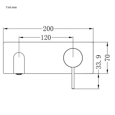 Technical drawing of Copper Single Handle Bathroom Vanity Faucet Wall Mounted Brass Basin Mixer Tap in brushed nickel finish.