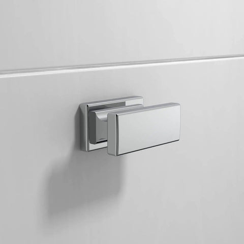 Polished Chrome Cabinet Knobs Set 10 Pack, 1.46 Inch Single Hole Rectangle Drawer Pull on white cabinet.