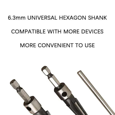 T-handle tapered reamer tool set with 6.3mm universal hex shank and three bits