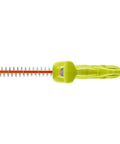 Side view of 18V Cordless Hedge Trimmer with 18 inch dual action blades, lightweight under 5 lbs, reduced vibration, tool only.