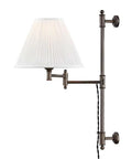 Classic Swing Arm Wall Sconce Featuring Distressed Bronze Finish One Light Adjustable Vanity Lamp 10 By 29 Inches Rustic Home Decor with pleated shade.