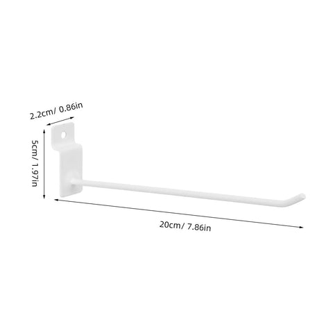 Slatwall Hooks 7.48 Inch Long 20 Pack White Iron With 4mm Rod Thickness Polished Smooth Surface For Quick Install And Flexible Store Display