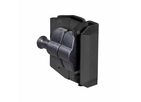 Heavy Duty 90 Degree Glass To Glass Gate Latch Featuring A Magnetic Side Pull Lock In Matte Black Finish profile view.