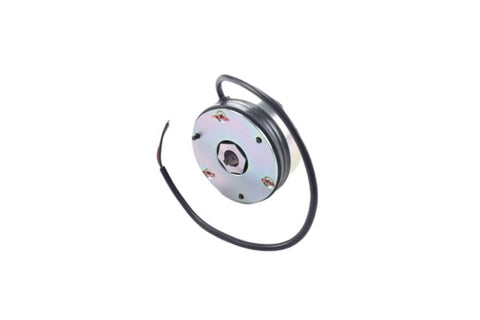 Electromagnetic brake unit for forklift, round metal housing with black two-wire lead