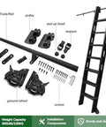 24 Foot Sliding Barn Door Ladder Hardware Kit With Round Tube Track And Bottom Brake Wheels For Home Library Ladders Pro Grade
