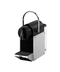 Front view of Pixie EN127S One Button Capsule Espresso Machine With a Legit 19 Bar Pump Quick Heat System in silver.