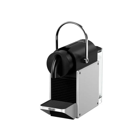 Front view of Pixie EN127S One Button Capsule Espresso Machine With a Legit 19 Bar Pump Quick Heat System in silver.