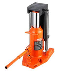 VEVOR hydraulic toe jack, orange body with chrome piston and black top, long handle for machinery lifting