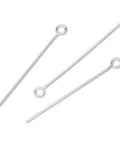 50 Pcs Real Sterling Silver Eye Pins 35mm Long 0.4mm Gauge For Jewelry Making Diy Crafting Hypoallergenic Nickel Free Lead Free Durable Findings For Earrings Pendants Beads, three eye pins