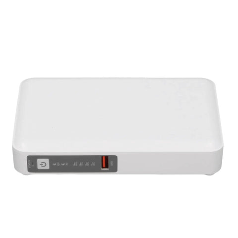 Mini Ups Battery Backup For WiFi Router And Modem 8000 Mah Uninterruptible Power Supply in compact white design.