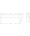 Diagram of Emtek Select Knurled Cabinet Pull in Satin Brass US4 Stem Finish, 12-inch center to center, showing dimensions and side view