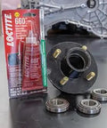 Shop Grade Automotive Press Fit Repair Adhesive For Worn Parts With High Strength Quick Cure Keeps Loosening And Leakage In Check 50 ml Bottle 1 Pack OEM Approved Bonding For Cylinders And Engine Components next to automotive parts on a table.