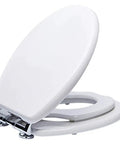 Slick Soft Close Family Toilet Seat With Quick Release Hinges And Built In Toddler Potty Seat open view showing white design.