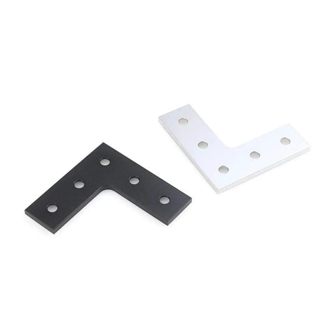 4 Pack L Shaped 90 Degree Corner Connector Plates For Aluminum Profiles, Five Hole Mount, 60x60 Mm, Silver and Black Finish
