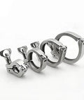 Five 1.5-inch stainless steel sanitary tri-clamp clamps with wing nuts