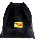 Front view of black ProLift shoulder dolly storage bag with drawstring closure and yellow patch