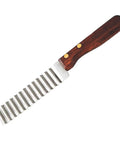 Crinkle cutter knife with wooden handle and two brass rivets; 5-inch stainless steel wavy blade for vegetables