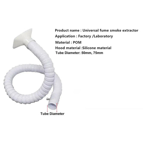 Husky Flexible Welding Fume Extraction Hose With Sturdy Square Hood For Shop Smoke Capture Slick Pom Tube Easy Bend Design Bang For Buck Ideal For Soldering Workbenches 50mm Wide 140Cm Long coiled in white with square capture hood